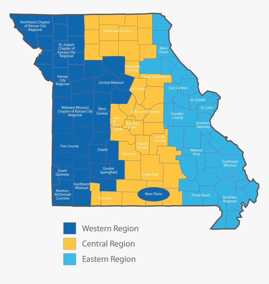 A Map Of Missouri Split Into Western, Central, And - Missouri Back The Blue License Plate, HD Png Download, Free Download