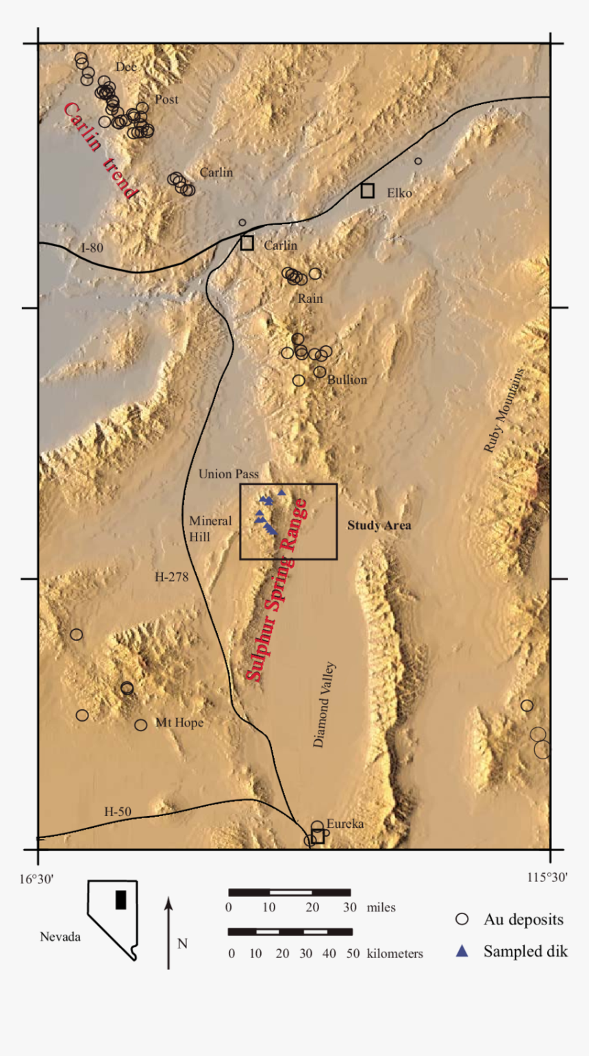 Shaded Relief Map Of Central Nevada, Showing The Location - Sand, HD Png Download, Free Download