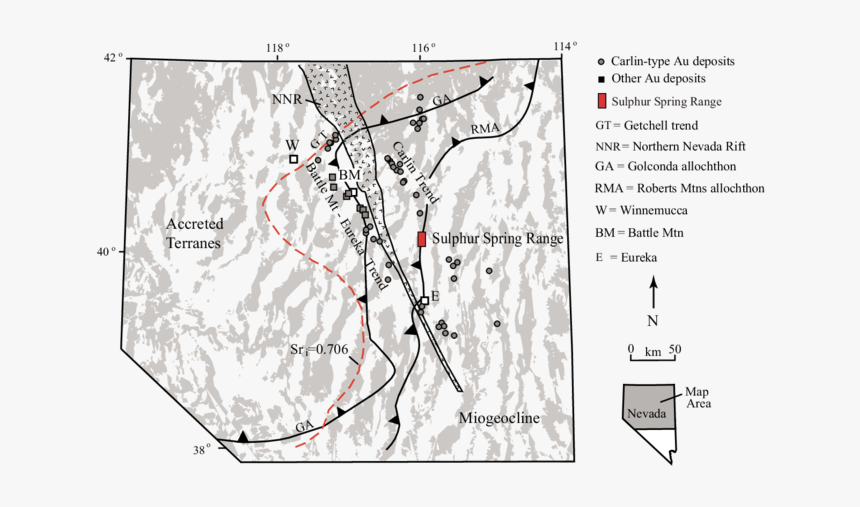 Structural Elements And Gold Deposits Of Northern Nevada - Map, HD Png Download, Free Download