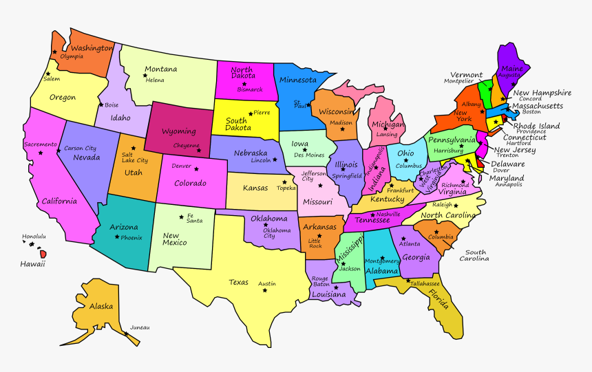 Cool Map Of North - Map Of Usa With Names And Capitals, HD Png Download, Free Download