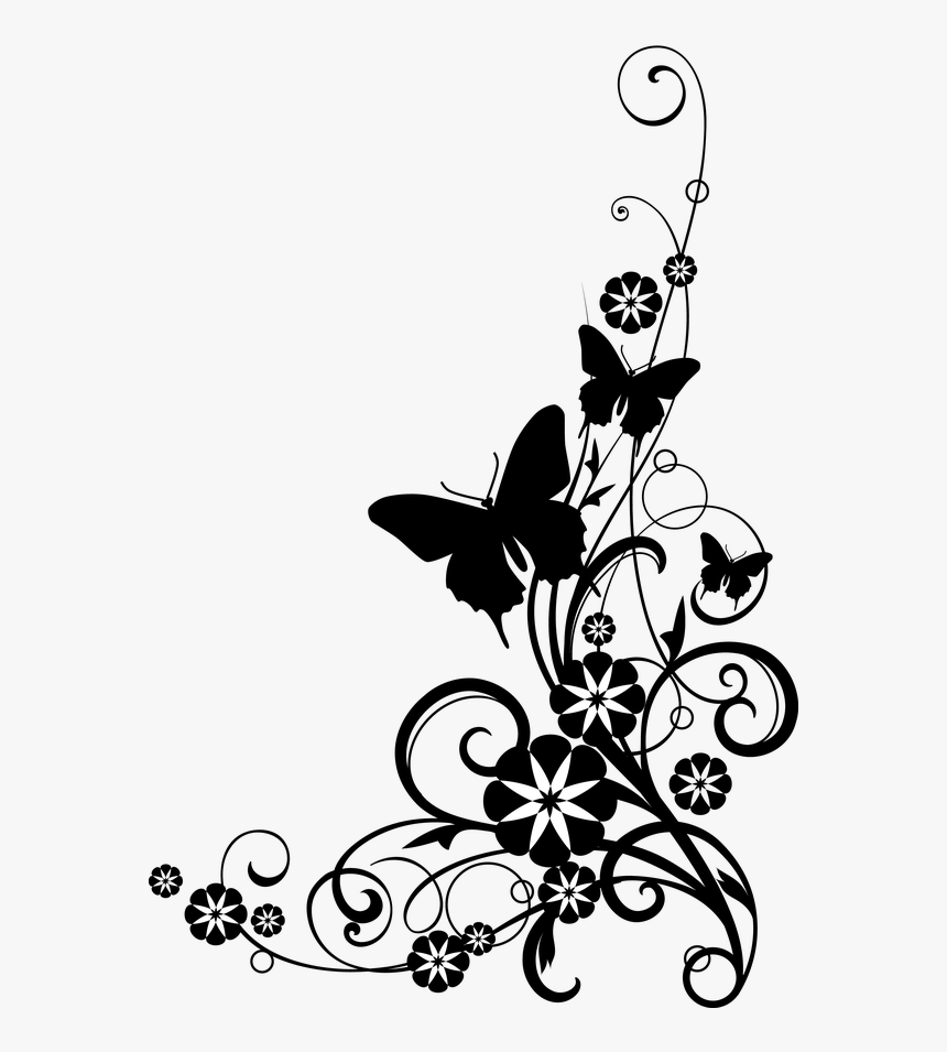 Butterfly Watermark Clipart - Flower Art Black And White, HD Png Download, Free Download