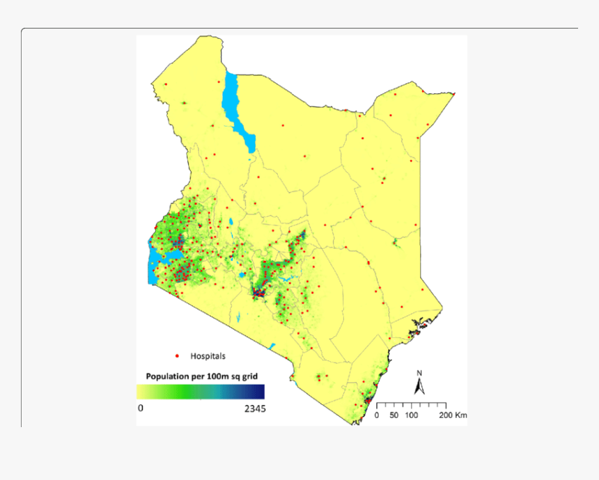 Distribution Of Hospitals And Population Density In - Population Density Map Of Kenya, HD Png Download, Free Download