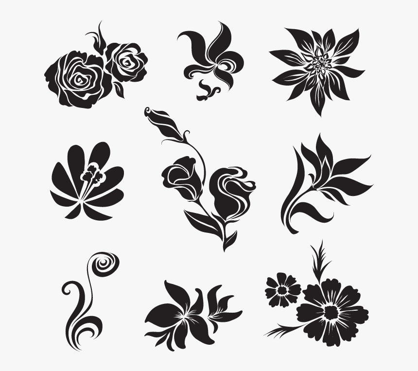 Transparent Painting Nails Clipart - Black And White Clipart Flowers Leaves, HD Png Download, Free Download