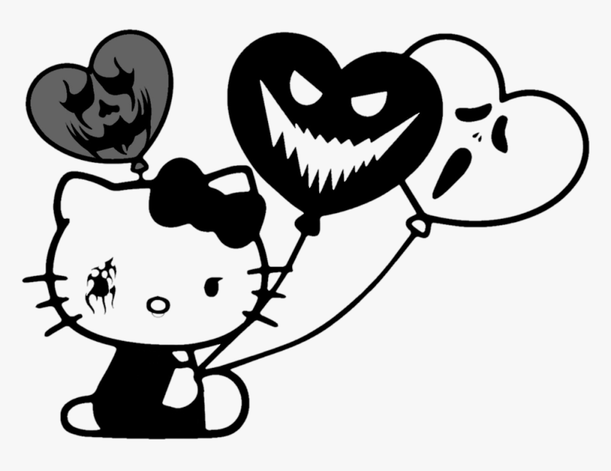 #hellokitty #kitty #creepy #cat #ballons #goth #emo, HD Png Download, Free Download