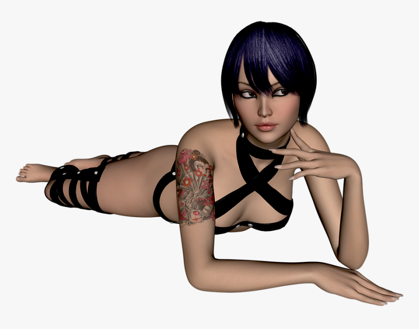 Woman, Tattoo, Face, Sexy, Lying, Skin, Decorated, HD Png Download, Free Download