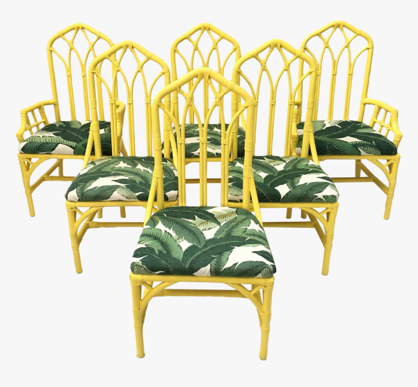 Tropical Banana Leaf Print Bamboo Rattan Dining Chairs - Banana Leaf Upholstery, HD Png Download, Free Download