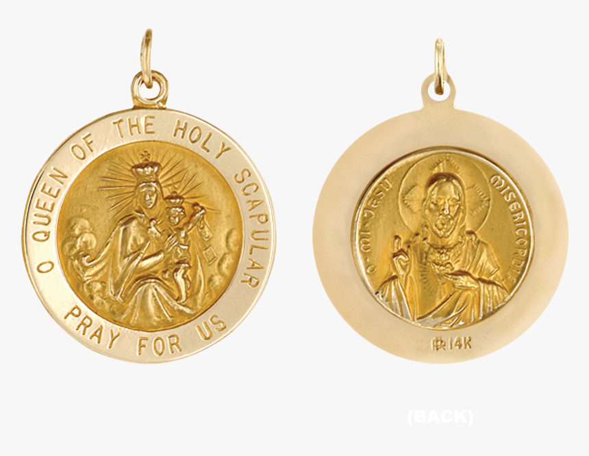 14k Gold Round Queen Of The Holy Scapular Medallion - Locket, HD Png Download, Free Download