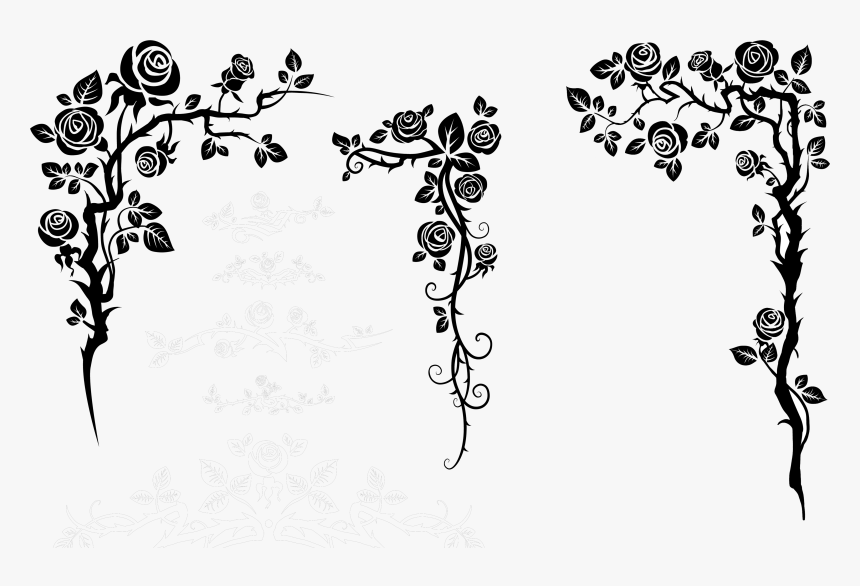 Flower Vine Silhouette - Flower Silhouette Border Png, Transparent Png, Free Download