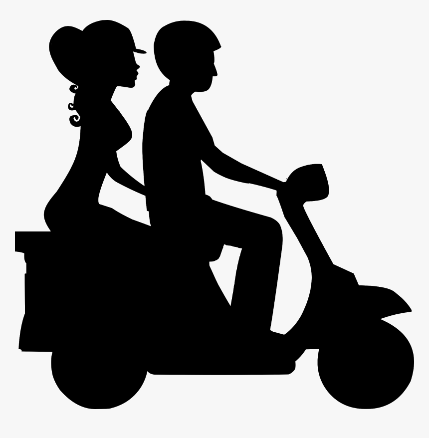 Scooter, Couple, Silhouette, Ride, Man, Woman, Bike, - Couple On Scooter Silhouette, HD Png Download, Free Download