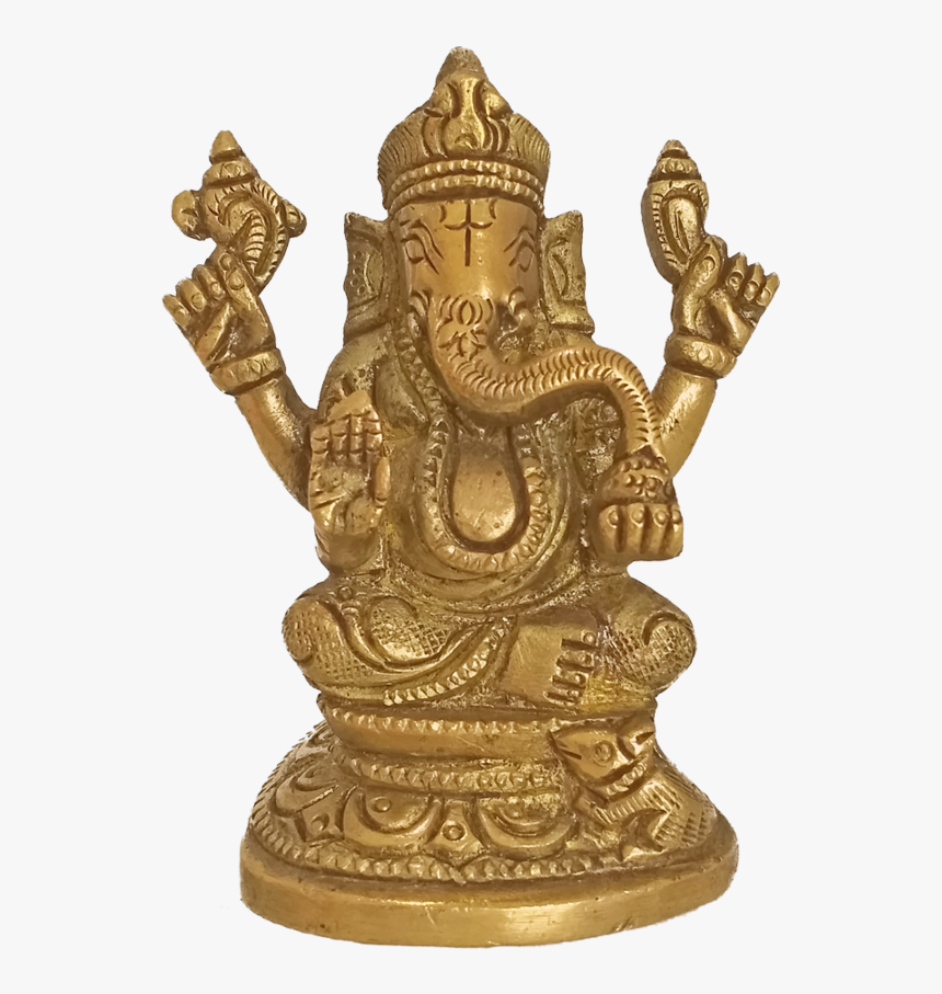 Brass Idol Of Lord Ganesha Holding Sangu Statue, 4 - Bronze Sculpture, HD Png Download, Free Download