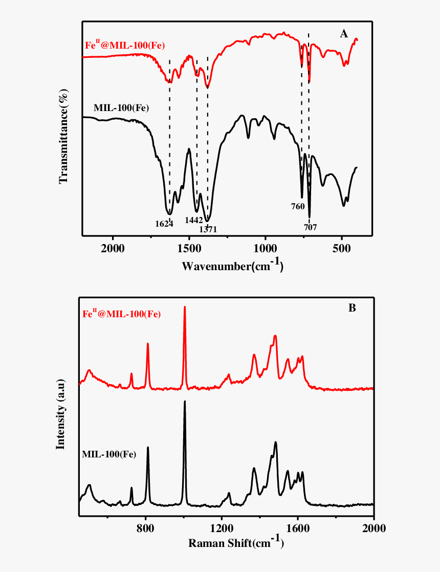 Ft Ir And Raman (b) Spectra Of Mil 100(fe) And Fe Ii - Mil 100 Al Ftir, HD Png Download, Free Download