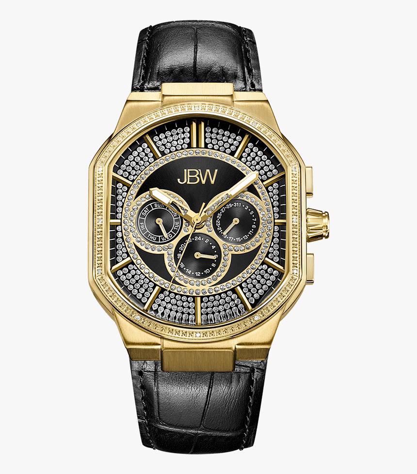 Jbw Orion J6342e Gold Black Leather Diamond Watch Front - Jbw Orion, HD Png Download, Free Download