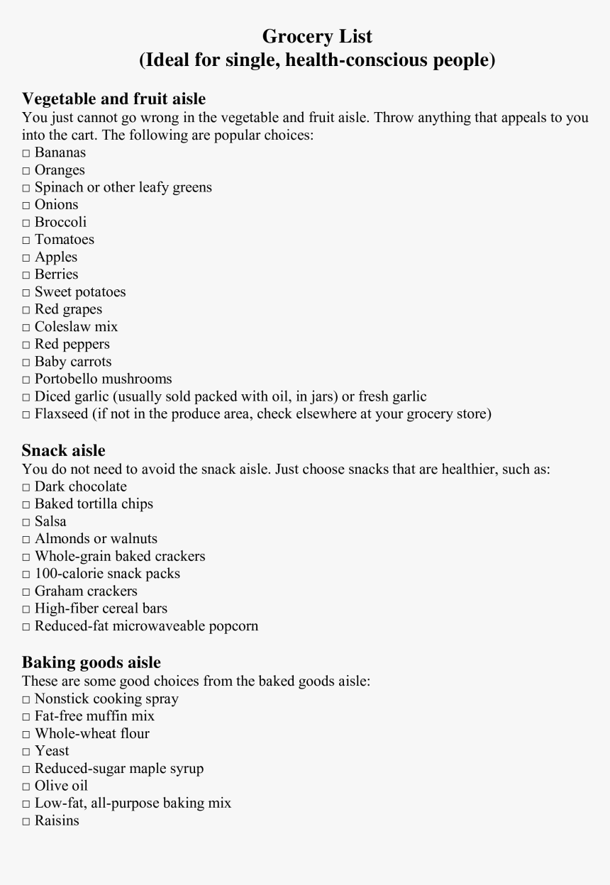 Printable Grocery List Main Image - Biology 1m03 Tutorial, HD Png Download, Free Download