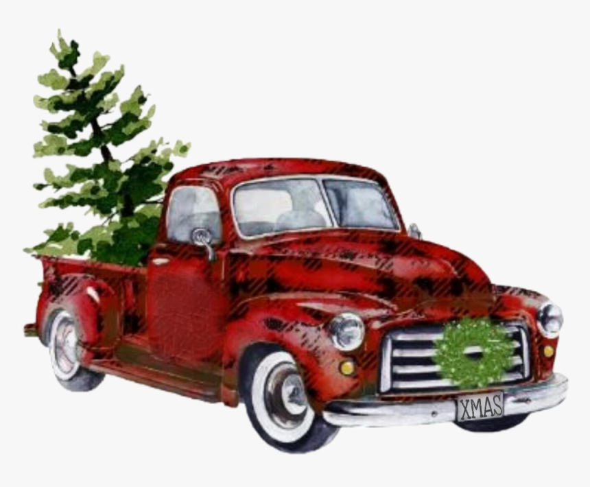 #watercolor #truck #christmas #christmastruck #vintage - Little Red Truck Christmas, HD Png Download, Free Download