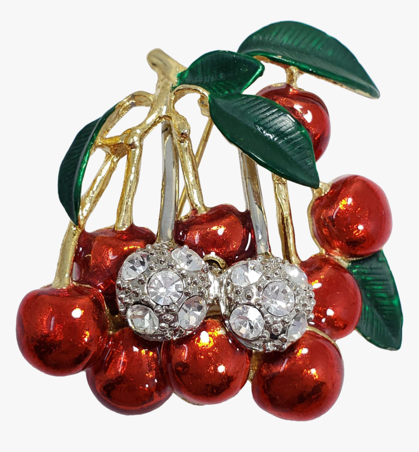 Vintage Red Green Enameled Clear Rhinestones Cherries - Christmas Ornament, HD Png Download, Free Download