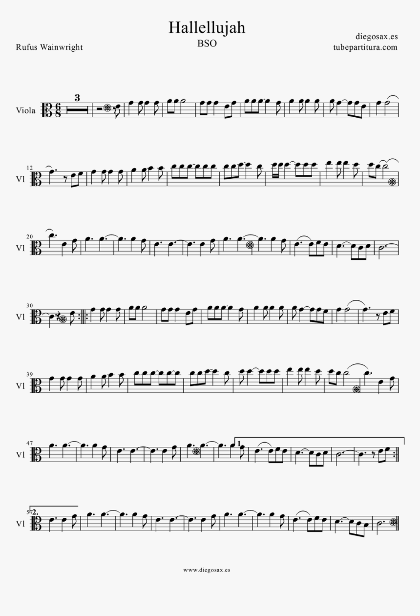 Clip Art Partitura Viola Hallelujah Shrek - Partitura De Hallelujah Para Violin, HD Png Download, Free Download