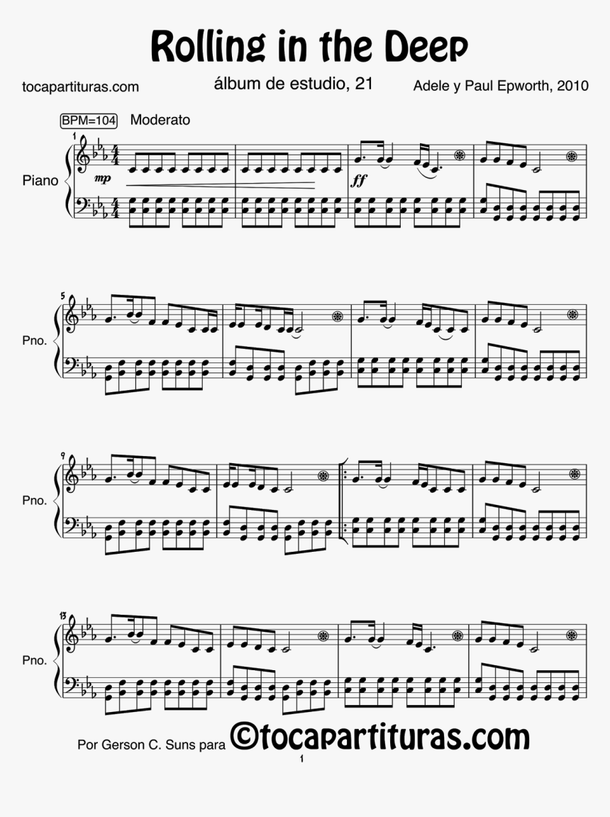 Png V - Rolling In The Deep Partitura Piano, Transparent Png, Free Download