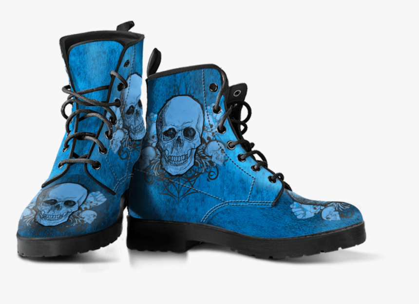Skull Obsession Blue Punk Leather Boots - Boot, HD Png Download, Free Download