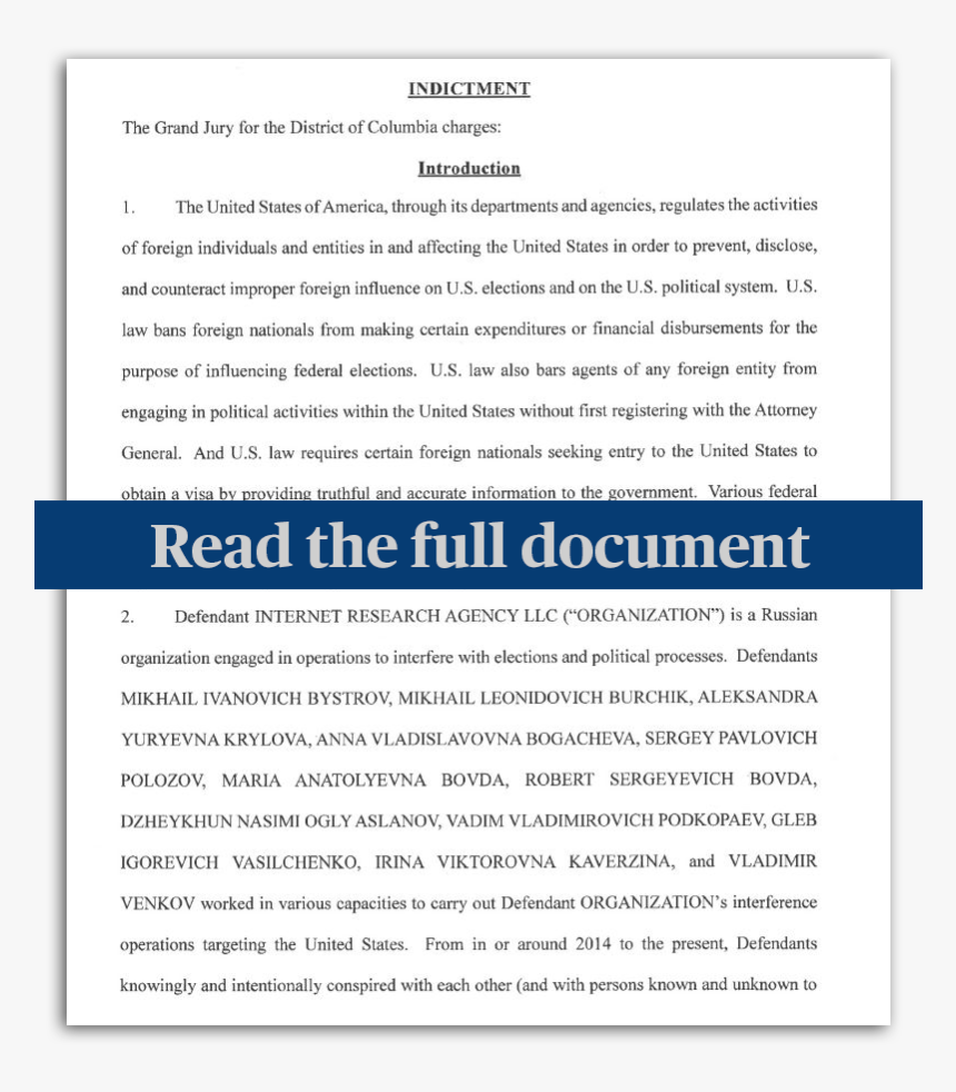 Indictment Of 13 Russians, HD Png Download, Free Download