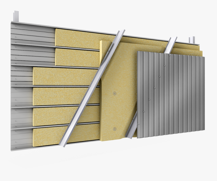 Steel Double Skin Cladding V Pos Trays Diagonal Spacers - Pose De Bardage Métallique, HD Png Download, Free Download