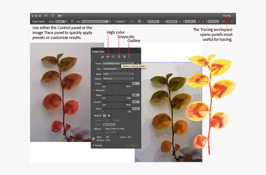Image Trace Panel - Trace Adobe Illustrator, HD Png Download, Free Download