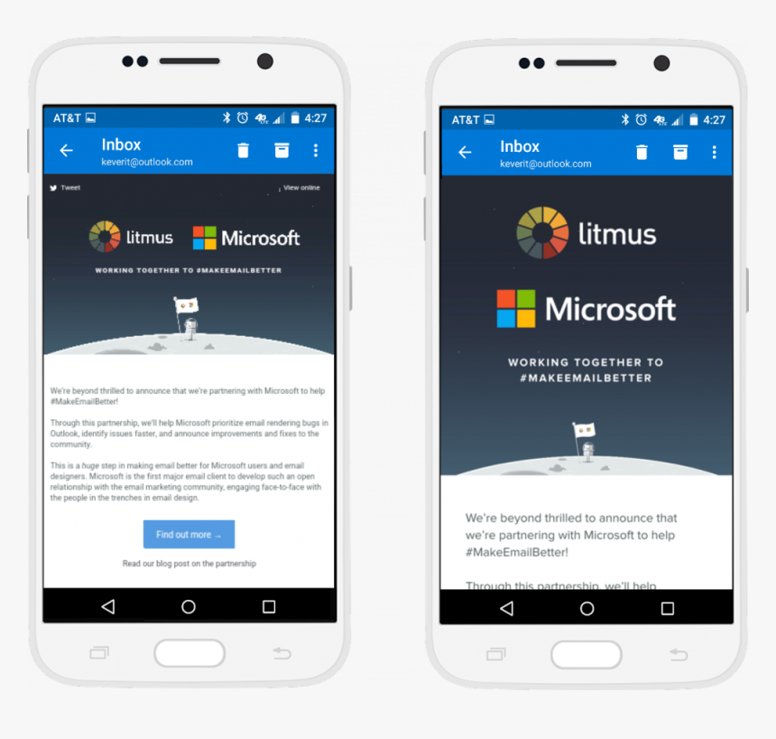 Email Rendering In The Outlook Android App Before And - App Design Support, HD Png Download, Free Download