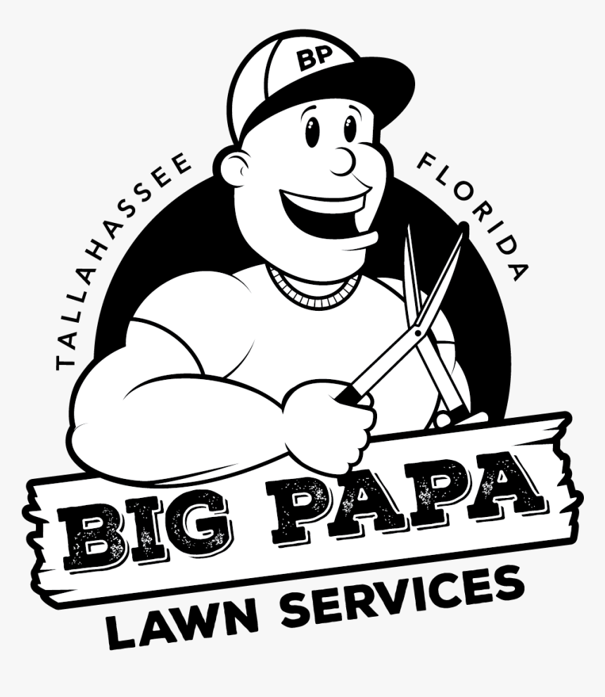 Bigpapa Lawn Logo Full Black-white 1000 - Cartoon, HD Png Download, Free Download