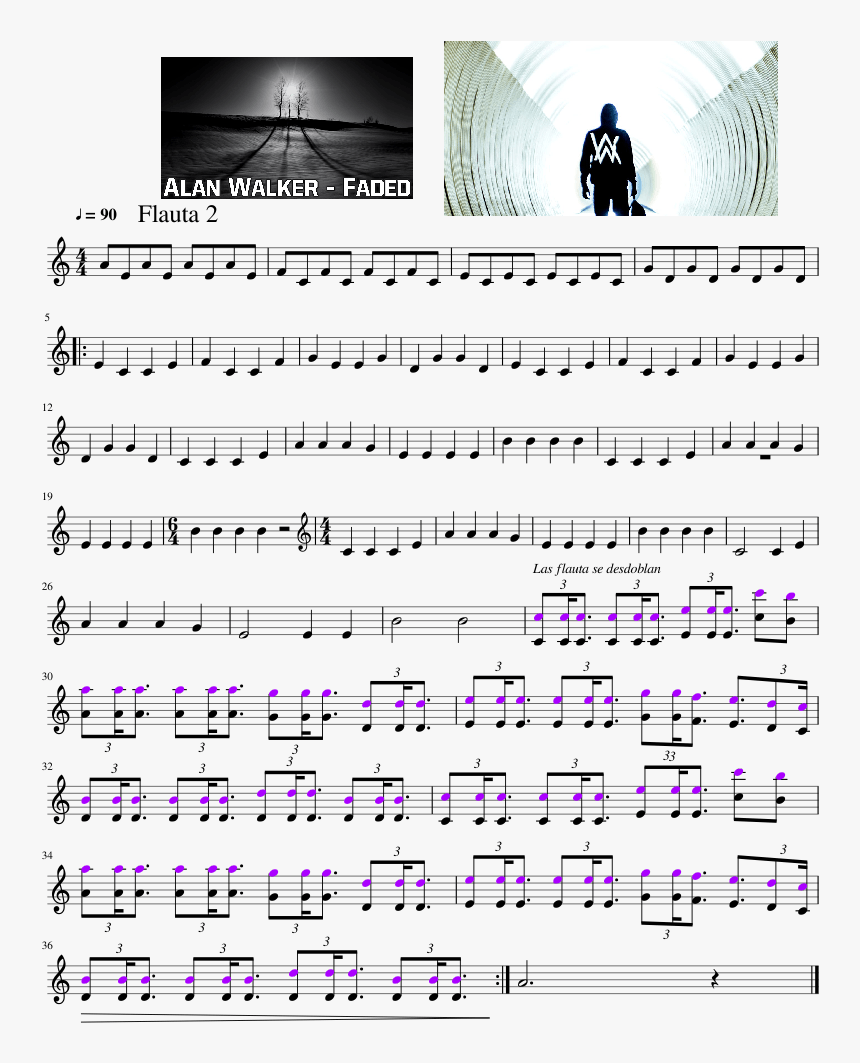 Faded Alan Walker Partitura Flauta, HD Png Download, Free Download