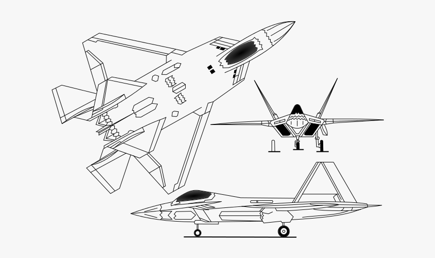 F 22 Raptor 3 View - F 16 Fighting Falcon Delta, HD Png Download, Free Download