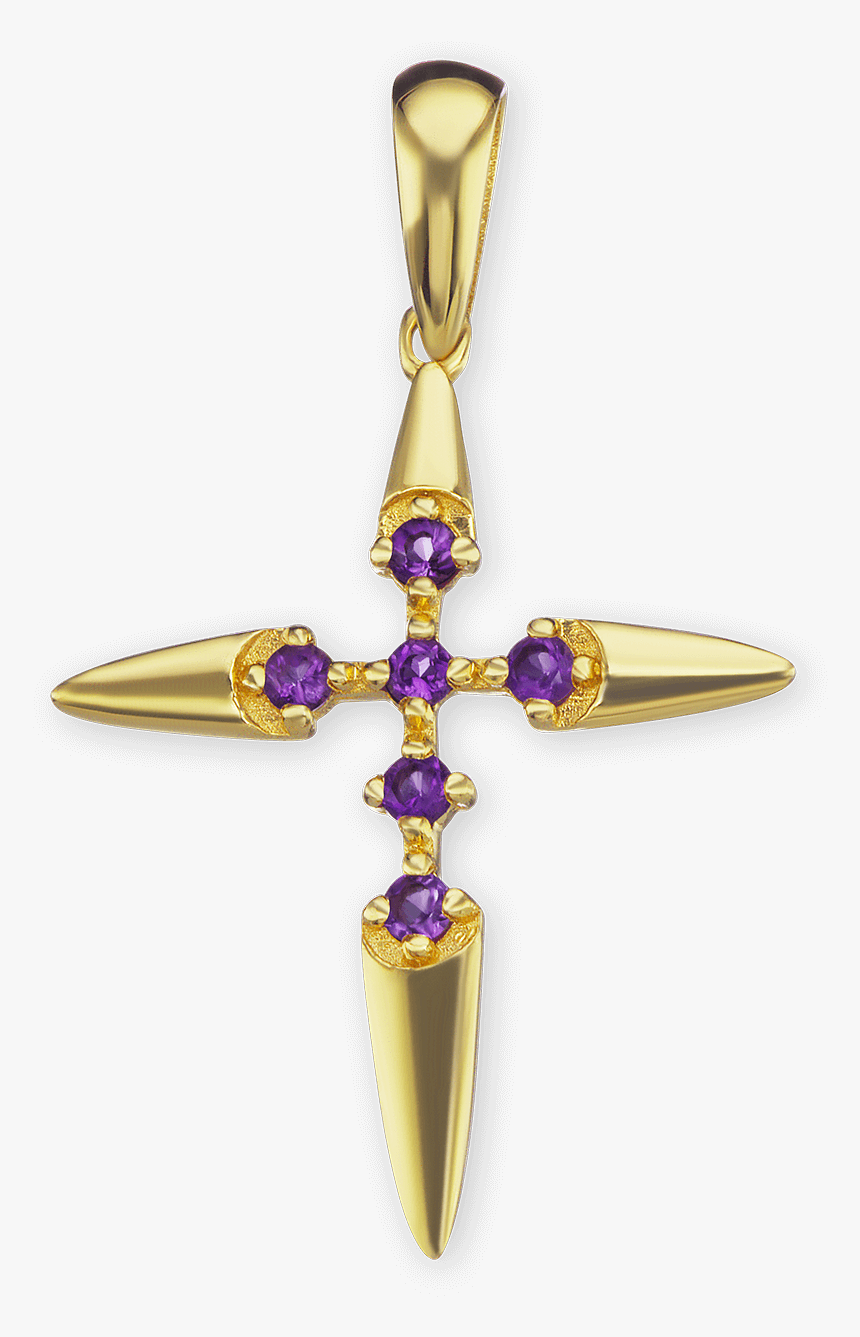 14k Yellow Gold Fancy Design Cross Pendant With Amethyst - Pendant, HD Png Download, Free Download