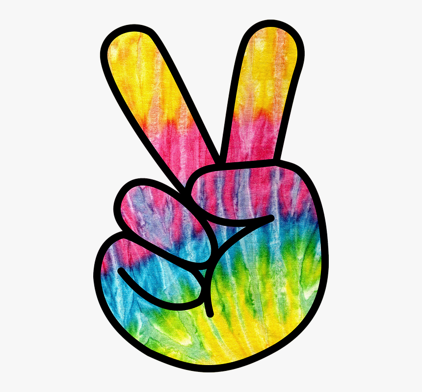 Psychedelic, Peace, Tie-die, Hippie, 60s, Meditation - Tie Dye Peace Fingers, HD Png Download, Free Download