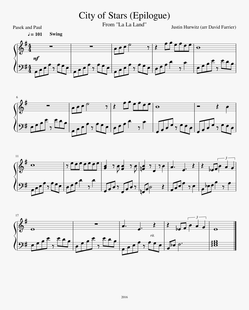 City Of Stars Epilogue Sheet Music, HD Png Download, Free Download