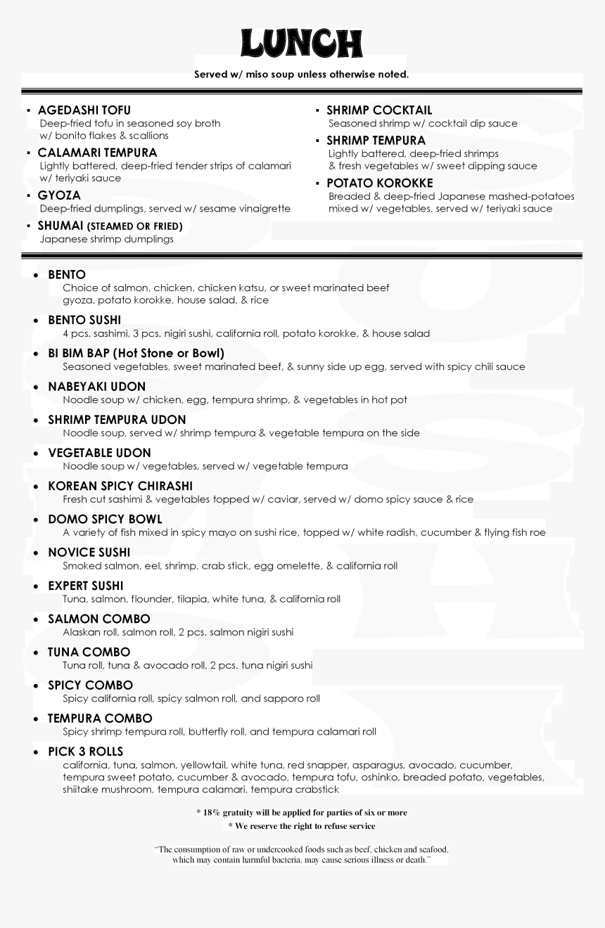 Domo Sushi Toledo Menu, HD Png Download, Free Download