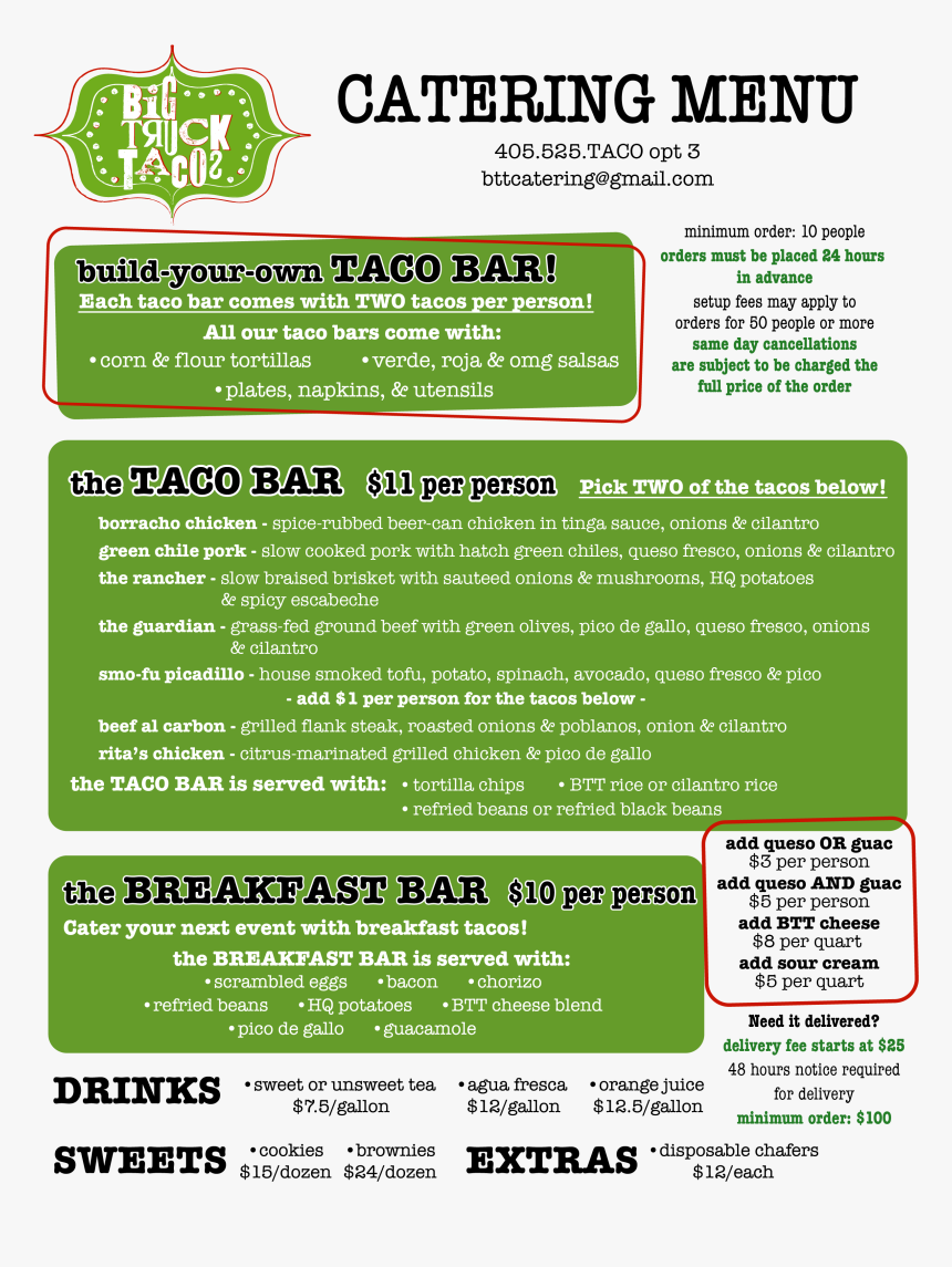 Big Truck Tacos Menu, HD Png Download, Free Download