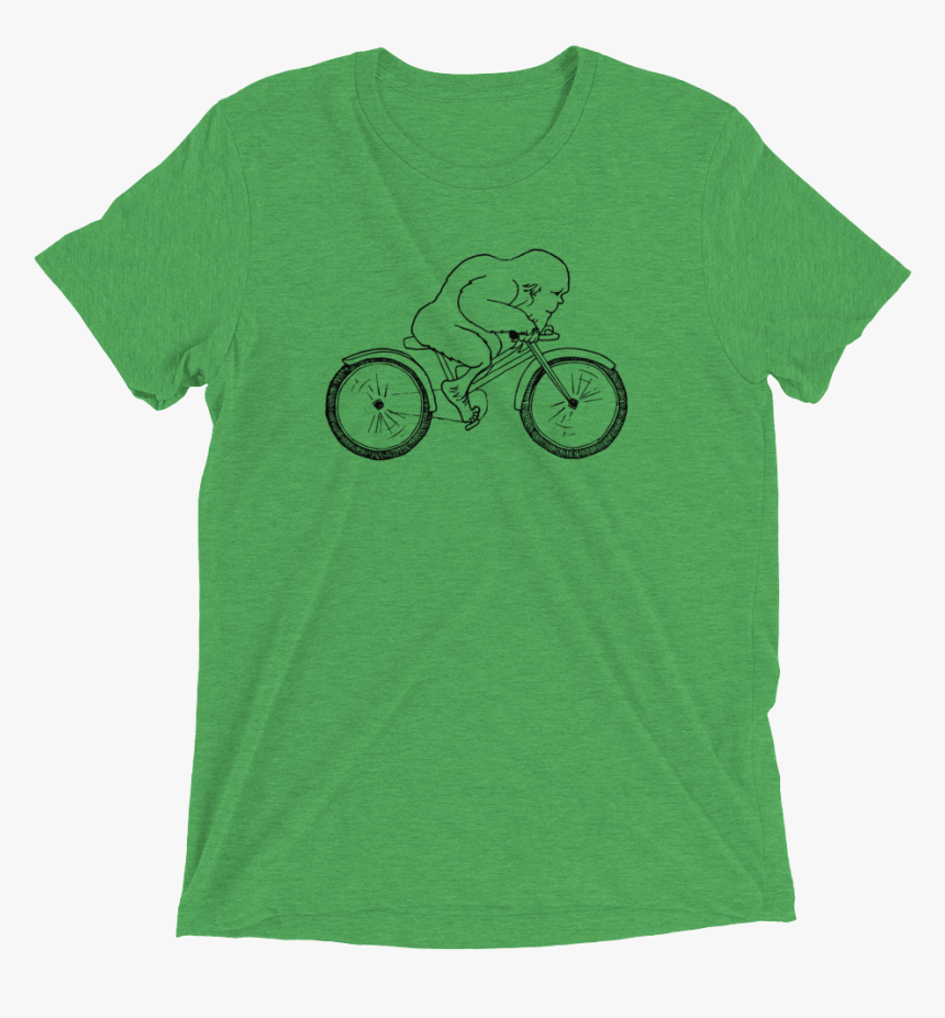 Bigfoot Rides A Bicycle Mockup Front Flat Green Triblend - T-shirt, HD Png Download, Free Download