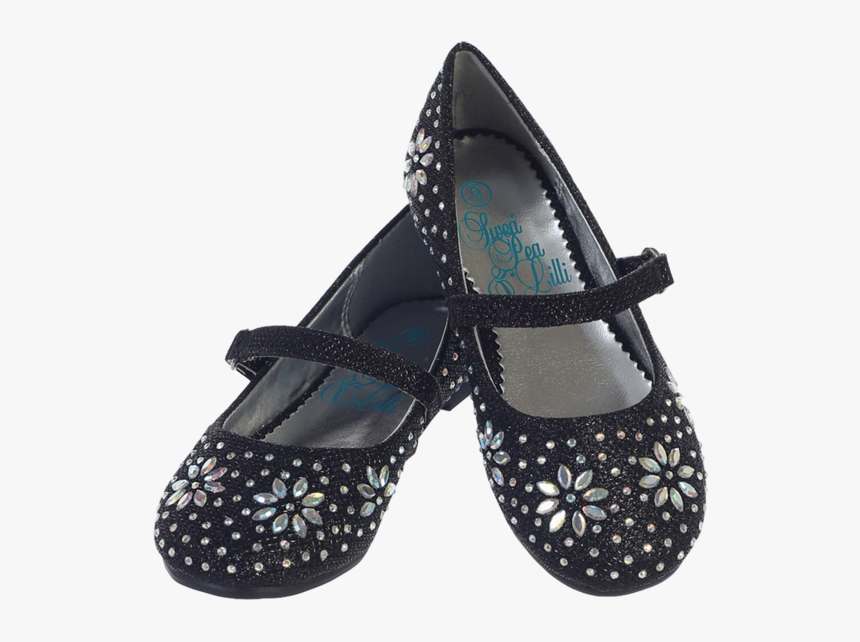 Black Glitter Girls Dress Shoes With Iridescent Beading - Ballet Flat, HD Png Download, Free Download