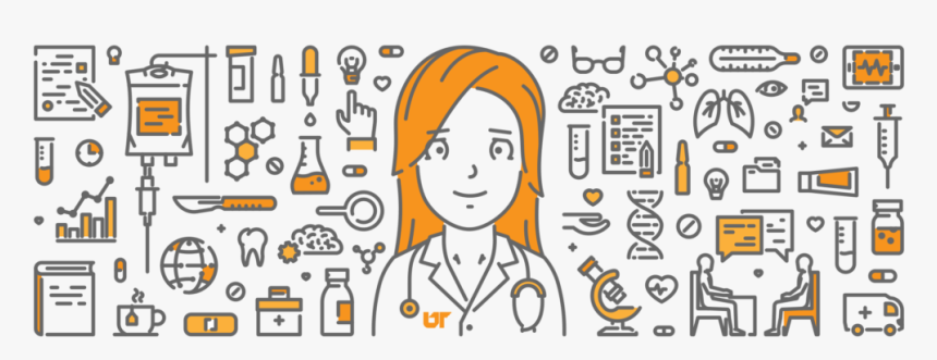 Female Doctor Surrounded By Medical Icons - Cartoon, HD Png Download, Free Download