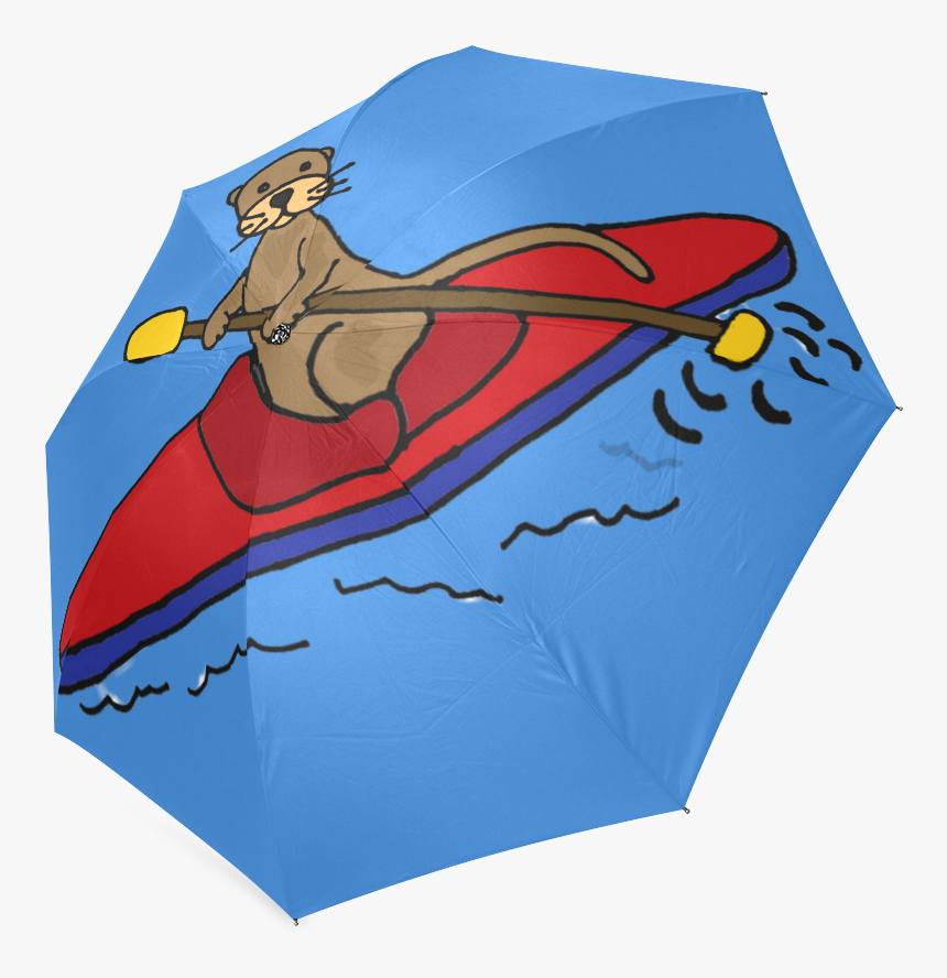 Funny Sea Otter Kayaking Foldable Umbrella - Umbrella, HD Png Download, Free Download