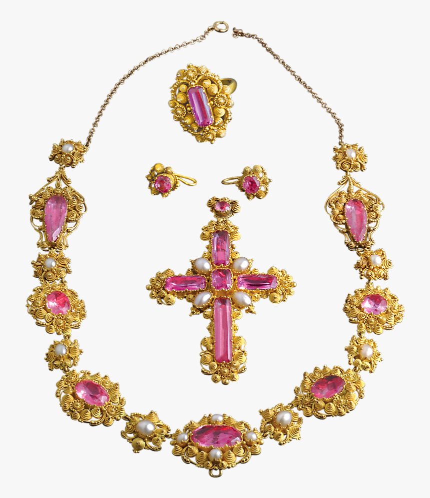 Antique Pink Topaz And Pearl Jewelry Suite - Cross, HD Png Download, Free Download