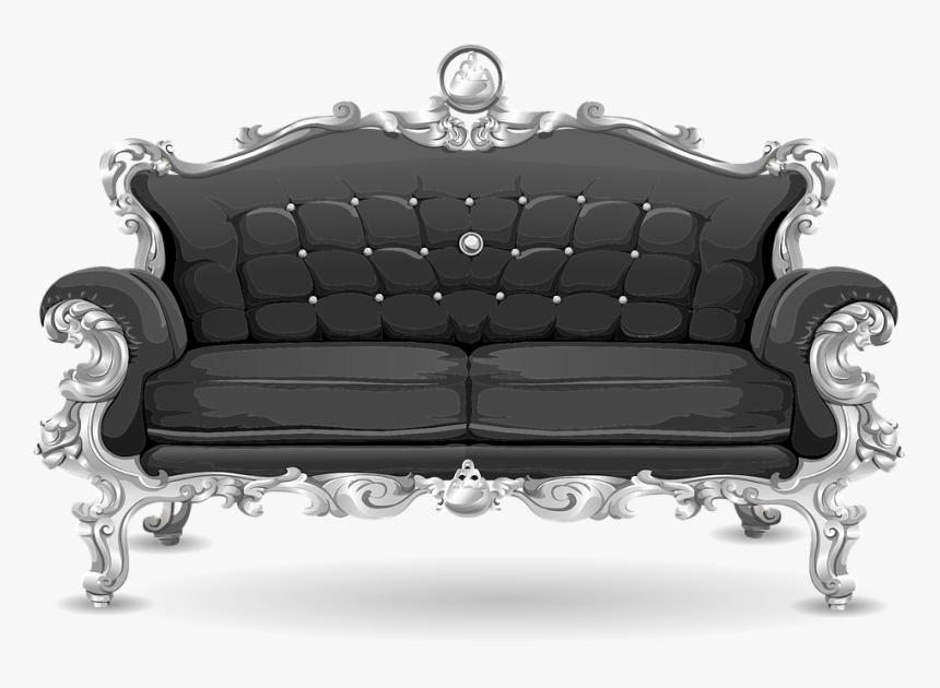 Couch, Sofa, Loveseat, Black, Ornate, Cushions - Transparent Background Sofa Png Icon, Png Download, Free Download