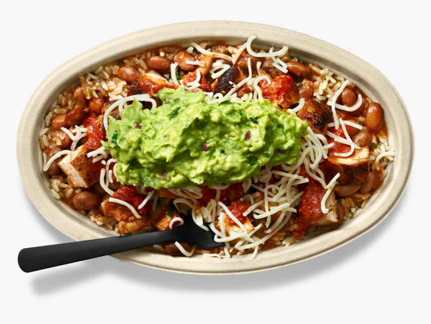 Chicken Burrito Bowl With Guacamole And Shredded Cheese - Chipotle Food, HD Png Download, Free Download