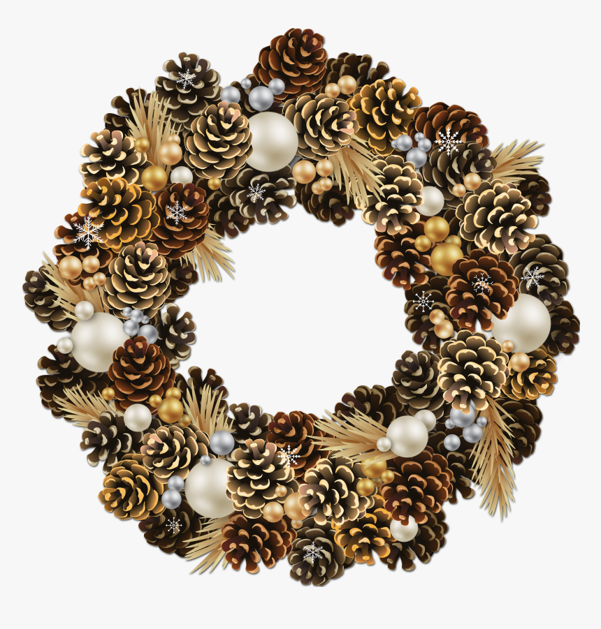 Pine Cone Clipart Pine Garland - Gold Christmas Wreath Clipart, HD Png Download, Free Download