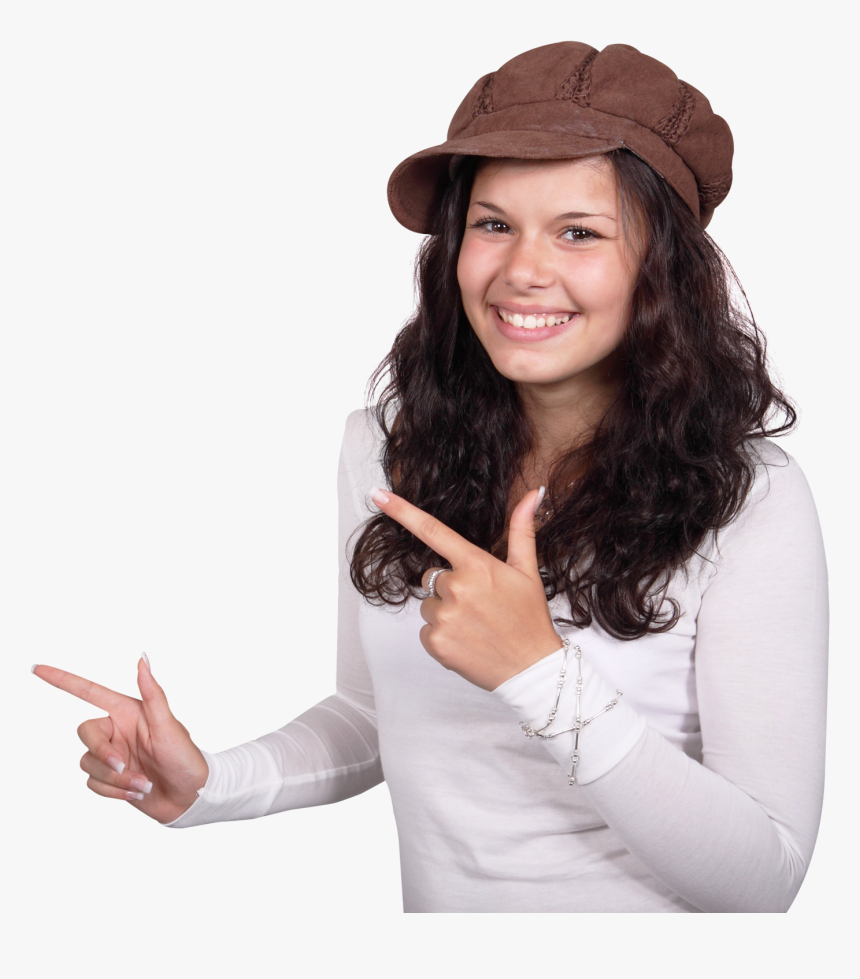 Beautiful Young Girl Pointing Her Finger Towards Blank - Png Image Of Girl, Transparent Png, Free Download