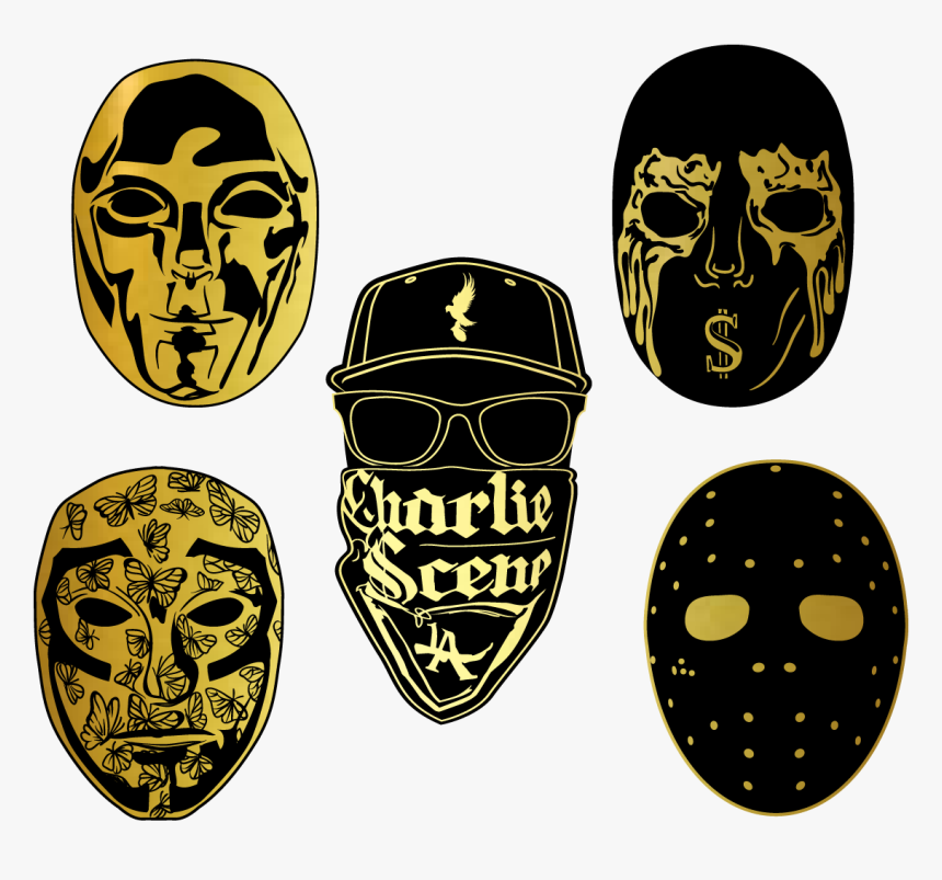 5 Black And Gold Hollywood Undead Enamel Pin Masks - Hollywood Undead Masks 2019, HD Png Download, Free Download