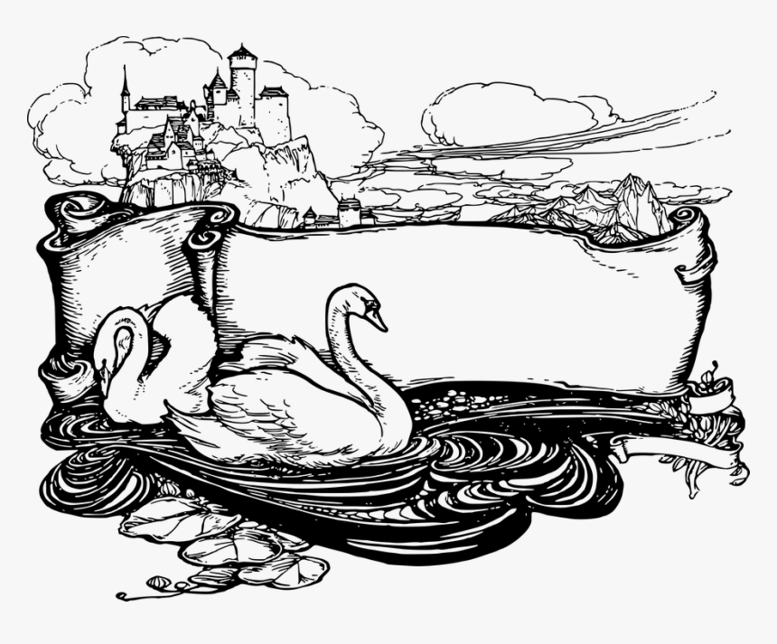 Swan, Scroll, Line Art, Vintage, Fantasy, Fairy Tale - Wild Swans Coloring Pages, HD Png Download, Free Download