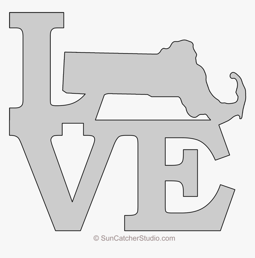 Massachusetts Love Map Outline Scroll Saw Pattern Shape - Cartoon, HD Png Download, Free Download