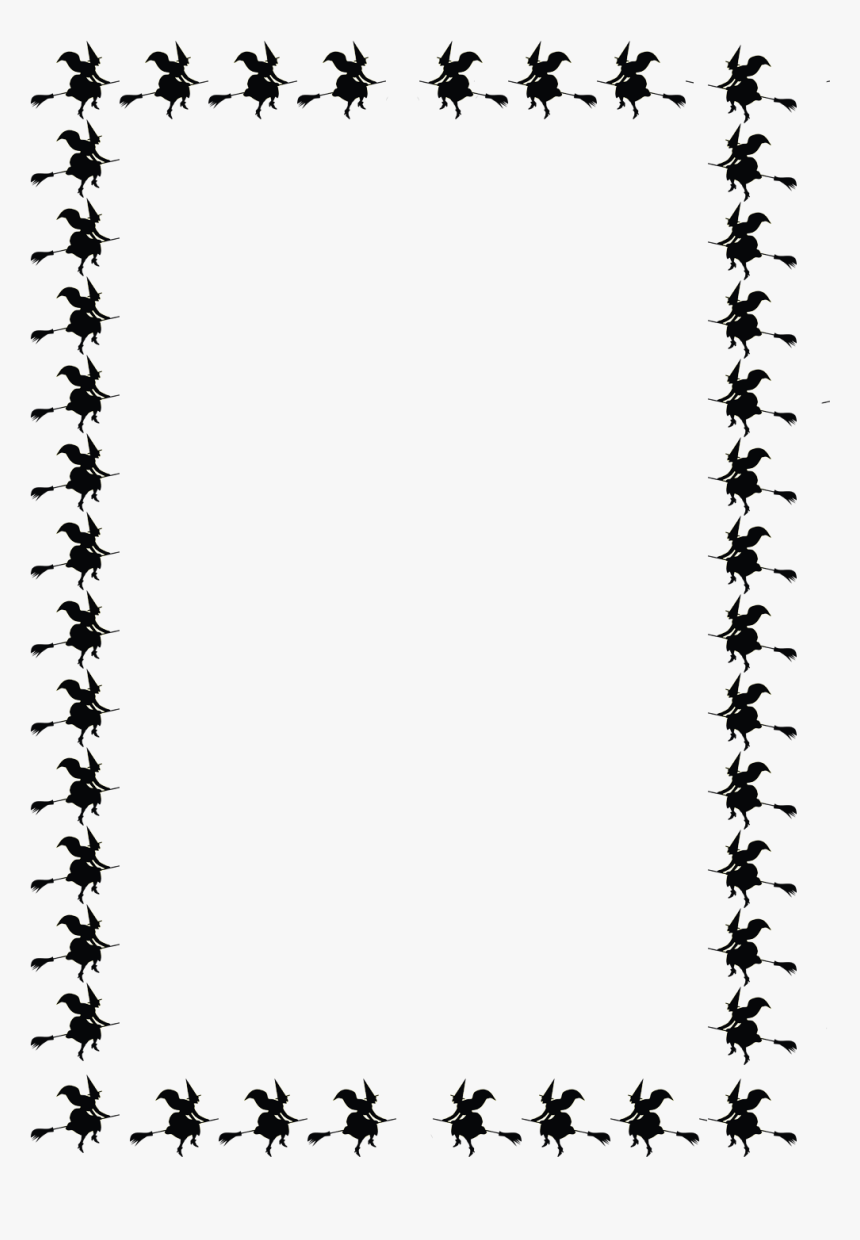 Halloween Frame With Witches On Broomsticks - Halloween Border Black And White, HD Png Download, Free Download