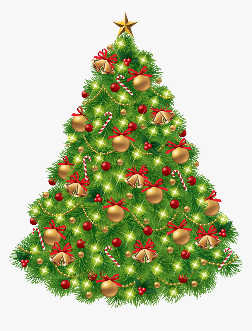Christmas Tree Clipart With Decoration Png Image - Christmas Tree With Bells, Transparent Png, Free Download