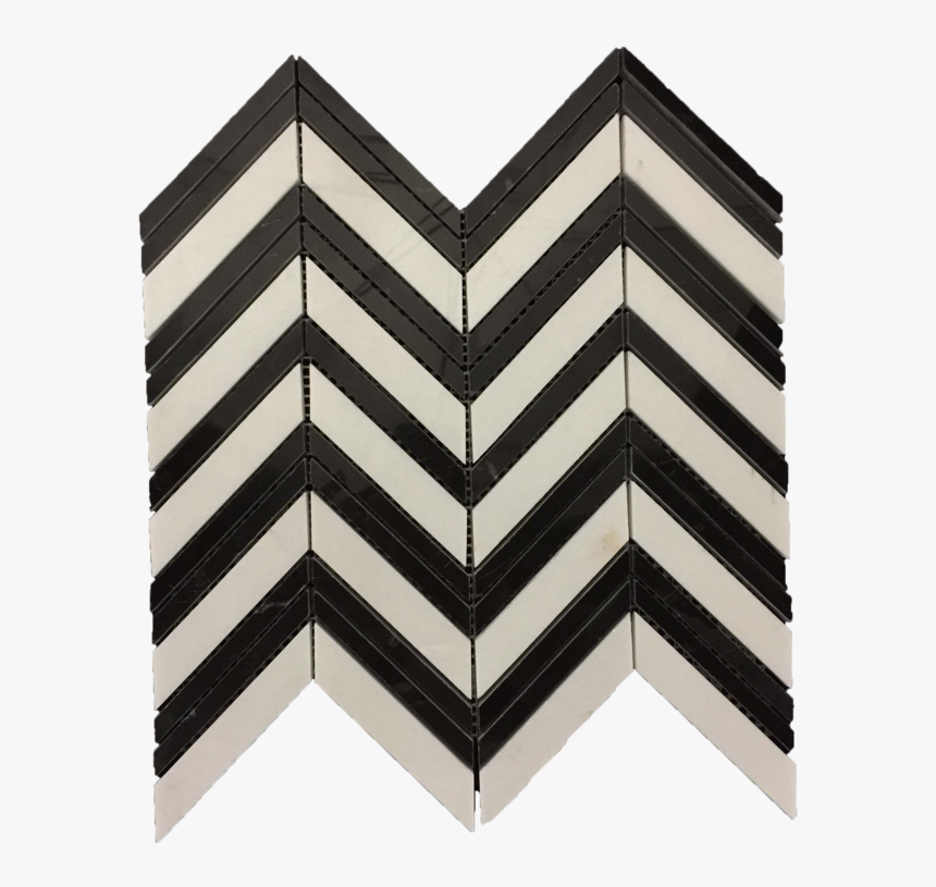 White Thassos Chevron With Black Strips Mosaic Polished - Chevron Floor Tile Black White, HD Png Download, Free Download