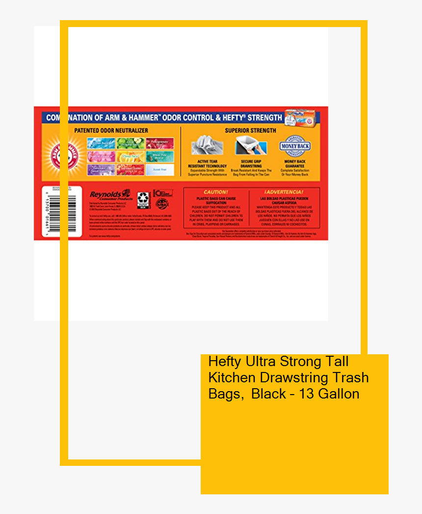 Hefty Ultra Strong Tall Kitchen Drawstring Trash Bags, - Printing, HD Png Download, Free Download